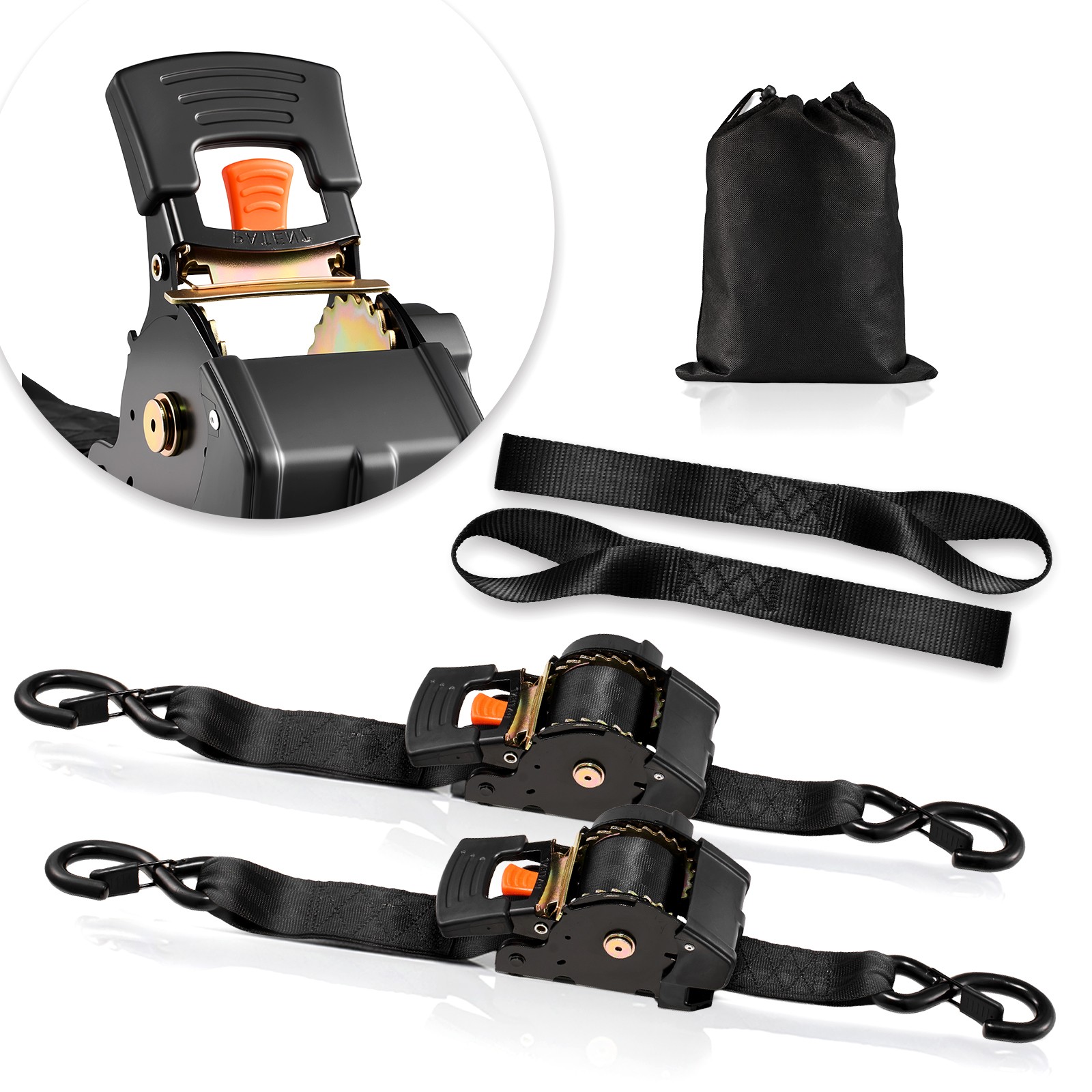 Uimoso 2 Pack 2″ x 10′ Retractable Ratchet Tie Down Straps, 3033 lbs Capacity