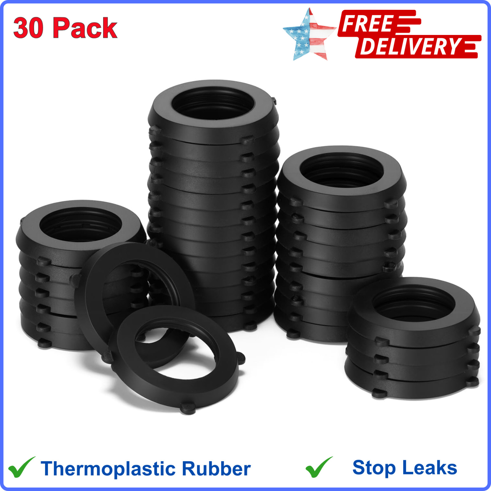 SmoTecQ 30 Pack Garden Hose Washers w Self-Locking Tabs, Heavy Duty Rubber Seals