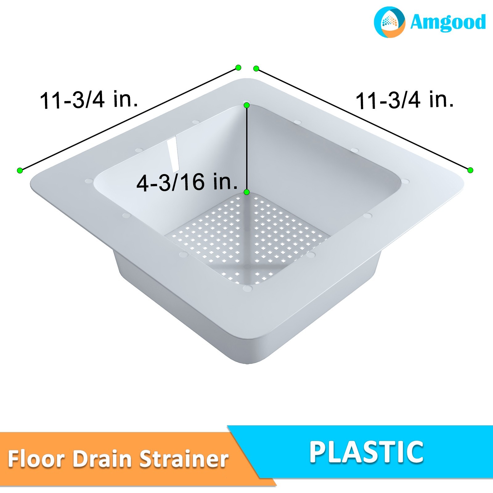 AmGood Flanged Plastic Floor Drain Strainer 11-3/4 in. x 11-3/4 in. x 4-3/16 in