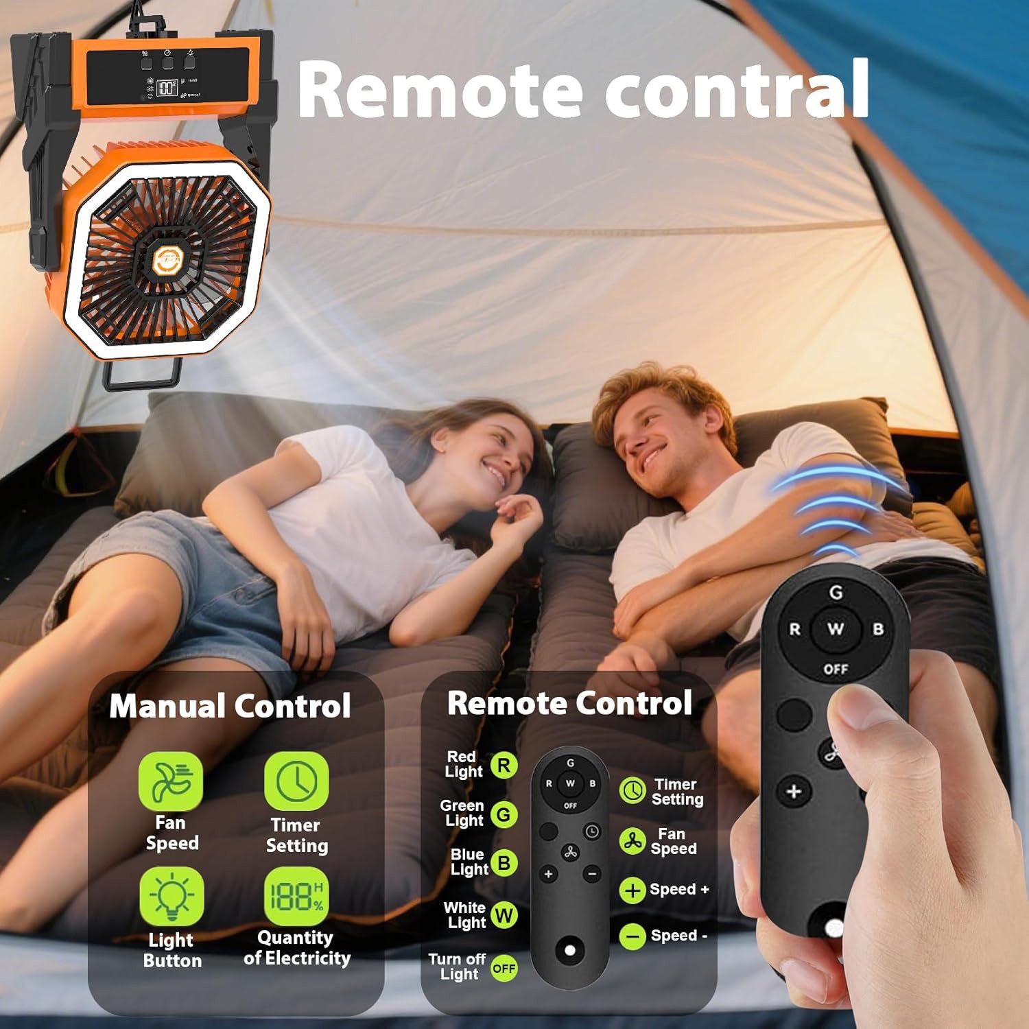 Up to 96hours Battery Portable Camping Fan with 20000mAh Rechargeable Power Bank