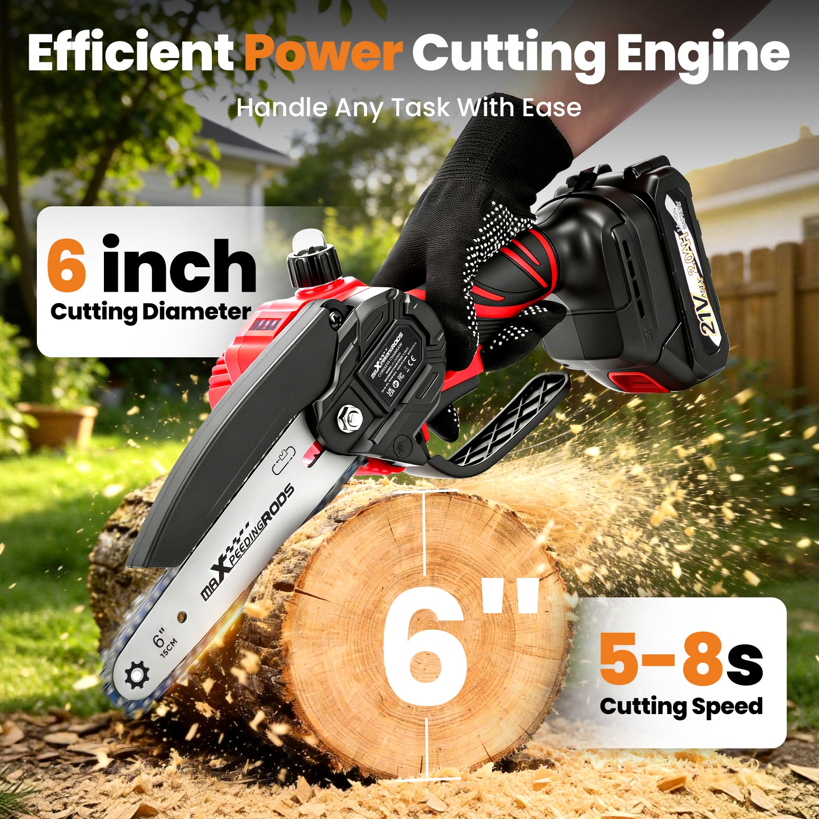 21V Cordless for Mini Chainsaw with 2 Batteries 3 Chains Portable Garden Pruning