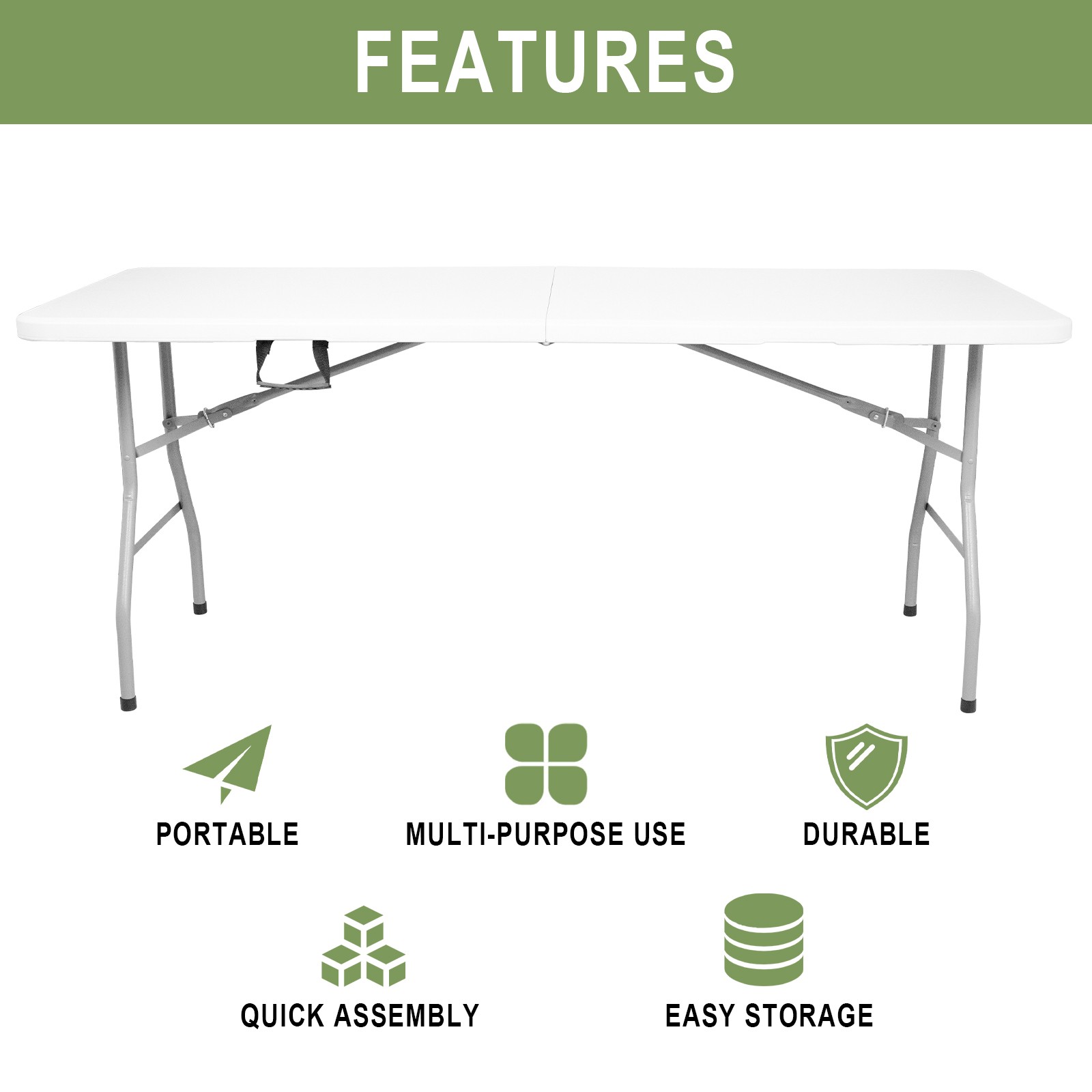 NEW 6 Ft Folding Plastic Table Perfect for Indoor Outdoor Dining Party Picnic
