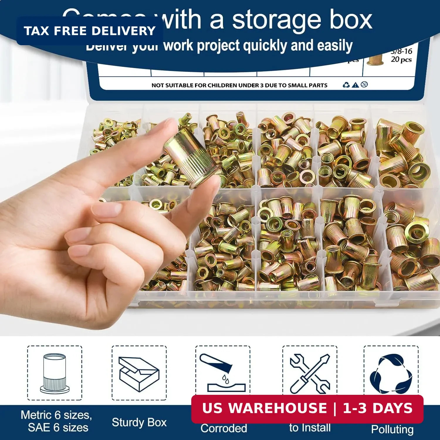 Metric & SAE Rivet Nut Assortment Kit(920 Pcs), M3 M4 M5 M6 M8 M10#6-32#8-32#10-
