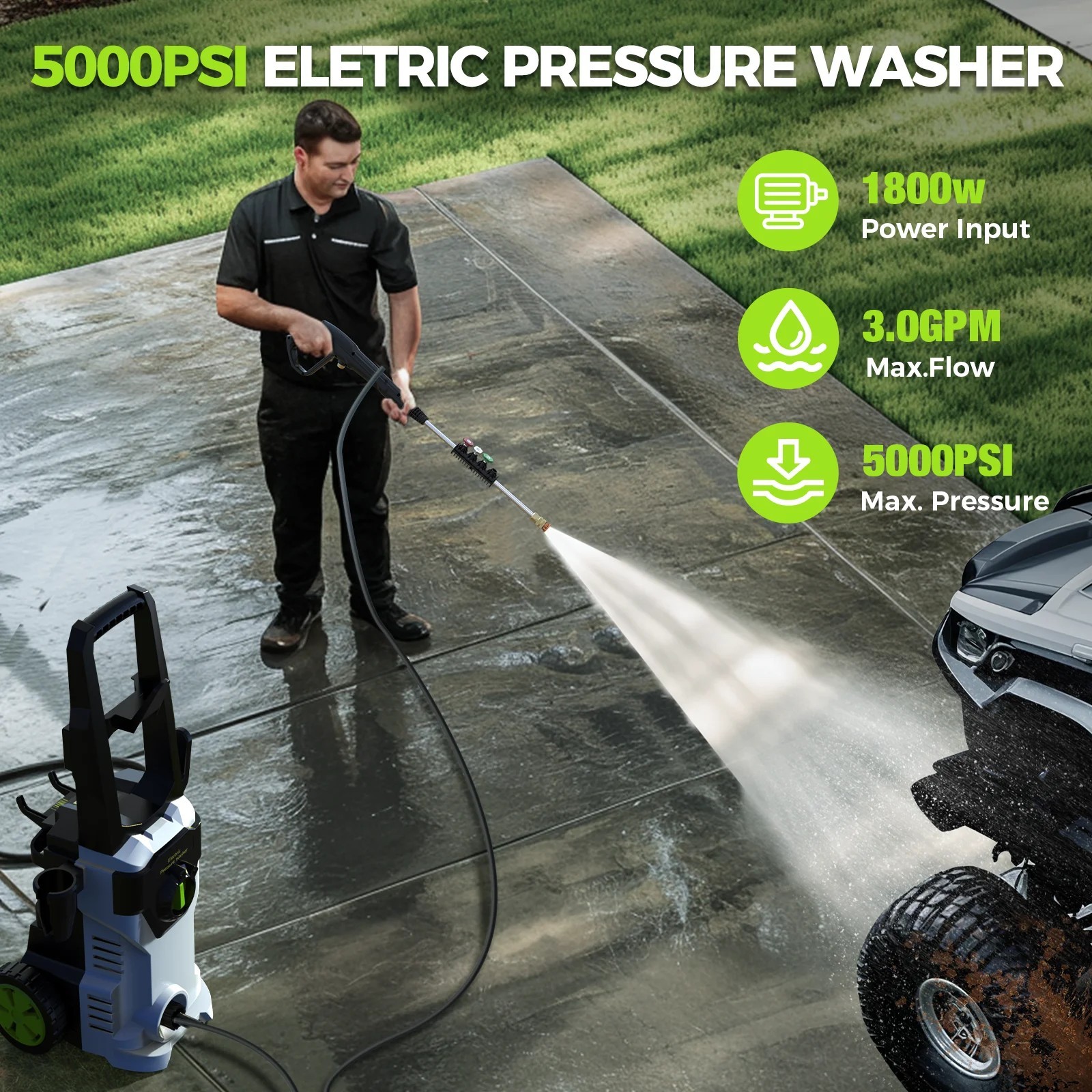 Electric Pressure Washer 4 Quick Nozzles High Pressure Cleaning Machine Portable