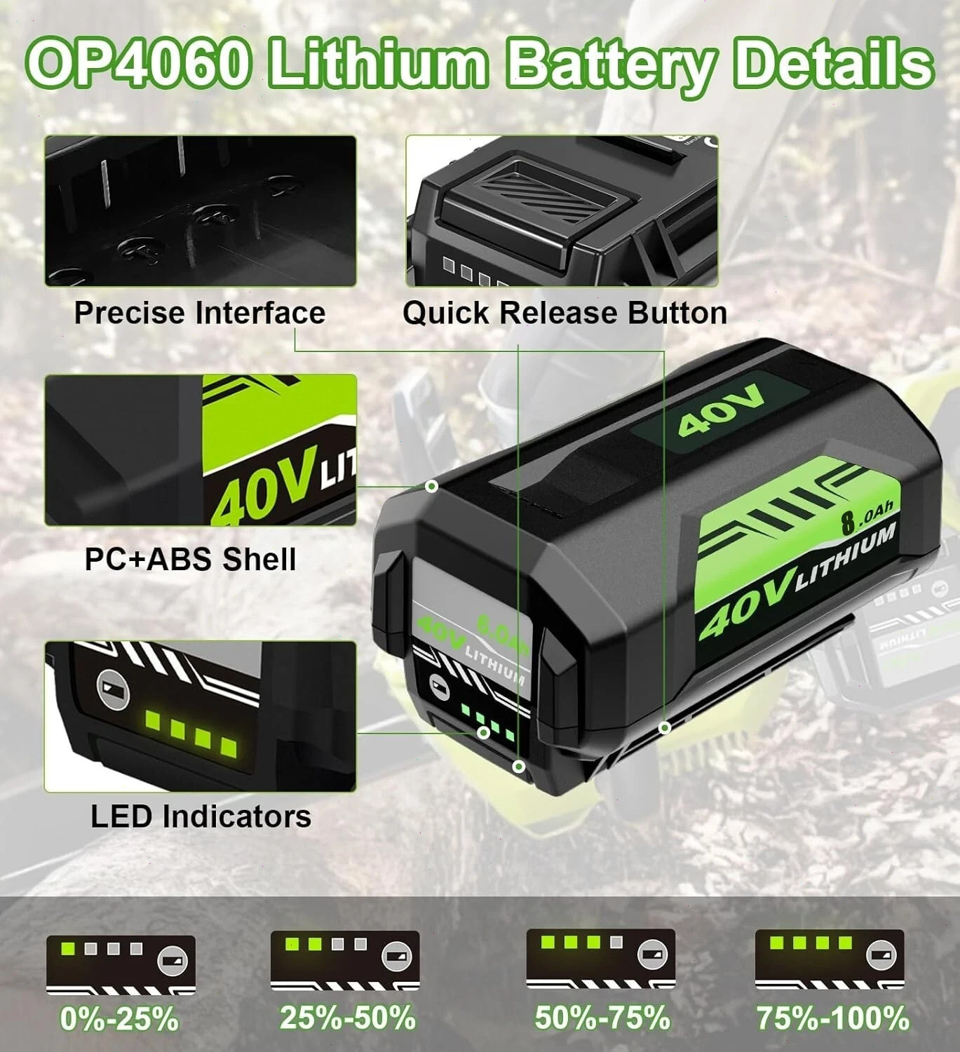 40V 8.0Ah Battery for Ryobi 40 Volt Lithium OP4050 OP40602 OP40261 OP4060 OP4030