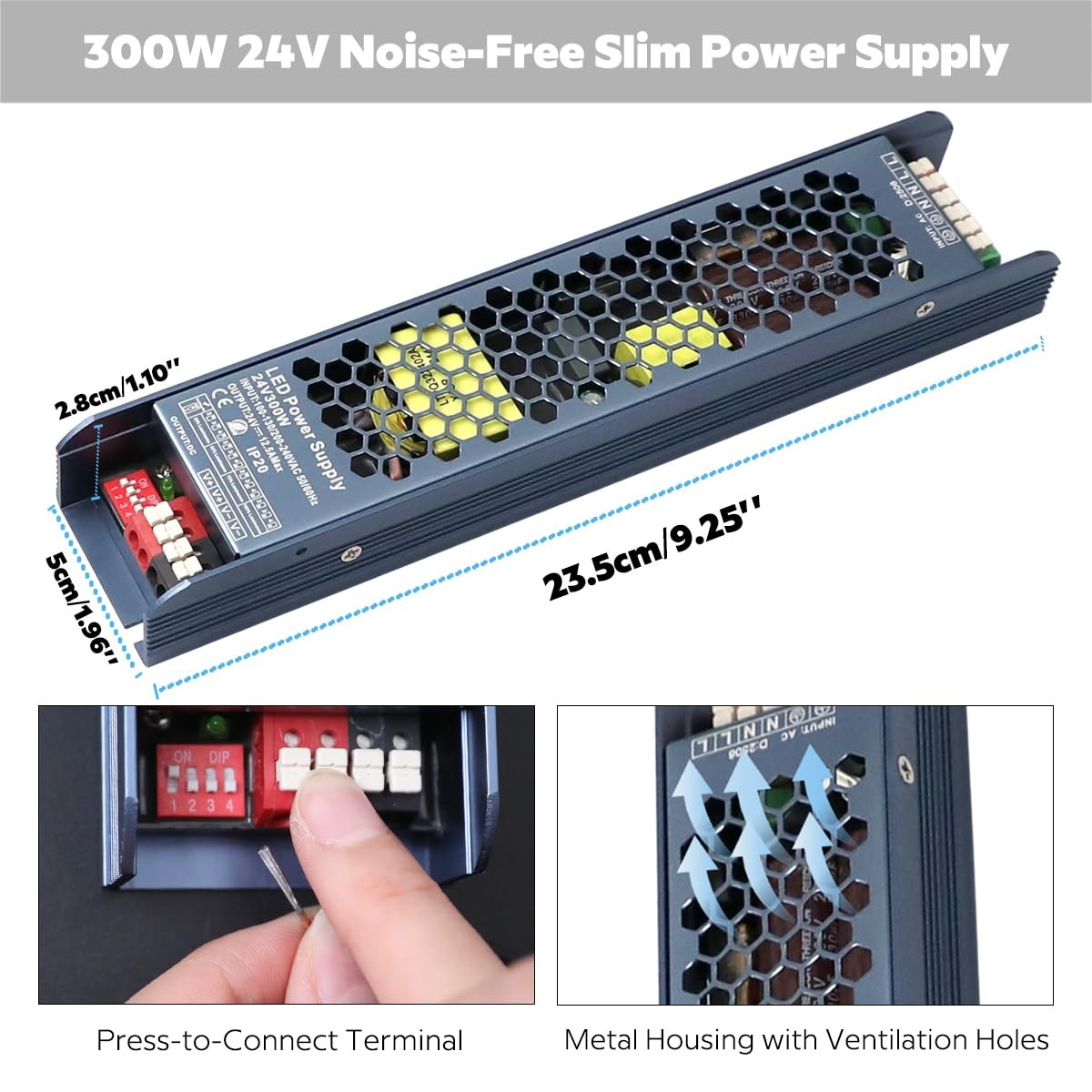 Slim 24V 300W Dimmable Switching LED Power Supply AC110V/220V To DC24V IP20