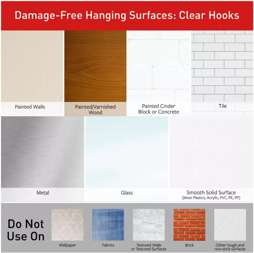 6 Packs 3M Command 12 Mini Clear Hooks & 16 Adhesive Strips Per Pack Max 0.5 lb