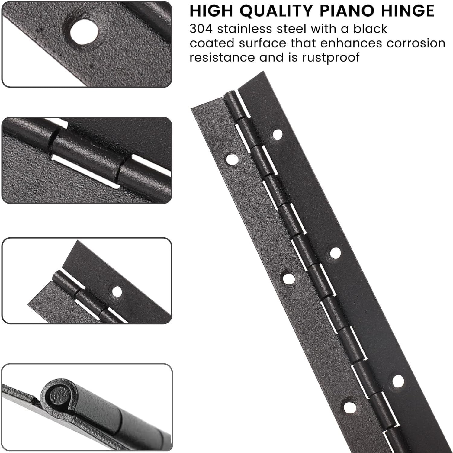 8-Inch Black Continuous Piano Hinges – 2 Pack with Screws for Easy Install