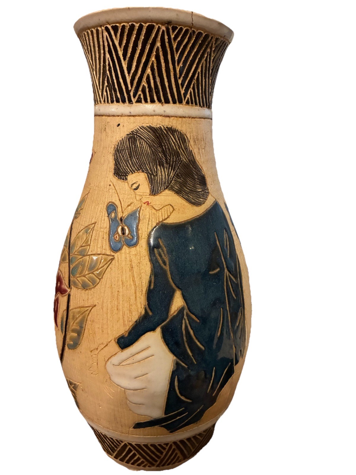 Rare 14” Dona Vietnam Art Pottery Vase – Large Mid Century Figural Saigon Vase