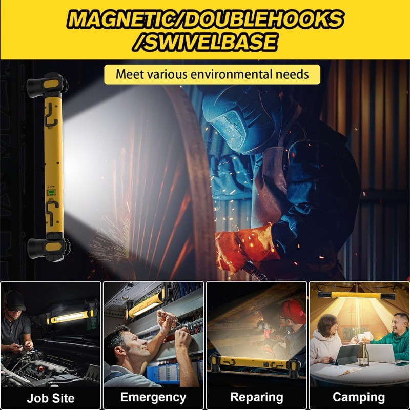 2Pack Under Hood Work Light Bar,6000mAh LED Magnetic Light Bar with Hooks