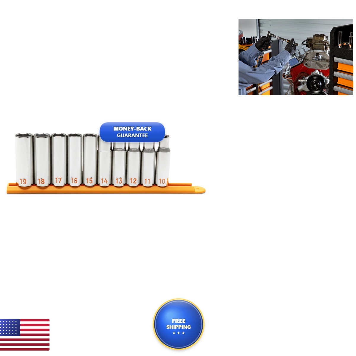 GEARWRENCH HIVIZ 10 Piece Deep Socket Set 1/2in Drive Metric 6 Point 80704H