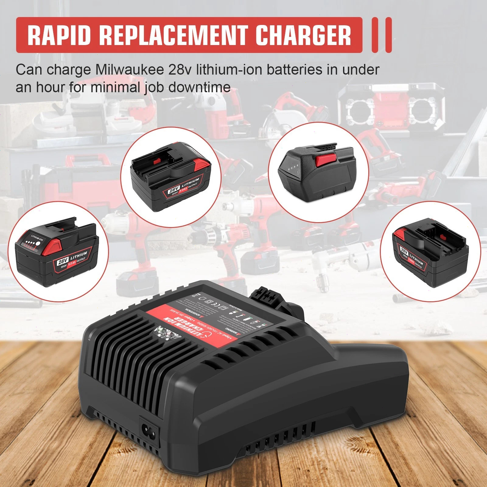 1~2PACK 6.0Ah Li-ion Battery For Milwaukee 28V 48-11-2830 48-11-2850 or Charger