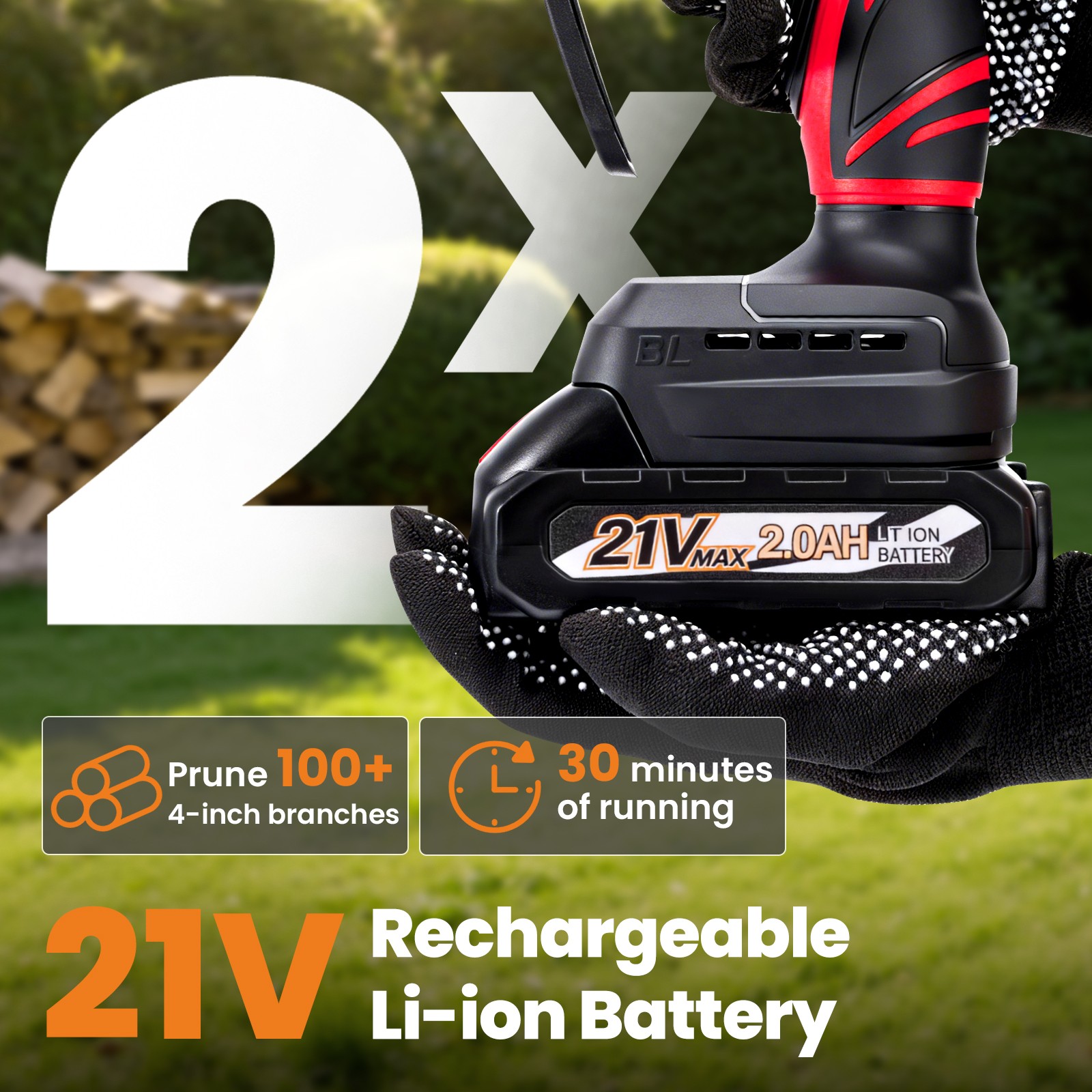 21V Cordless for Mini Chainsaw with 2 Batteries 3 Chains Portable Garden Pruning
