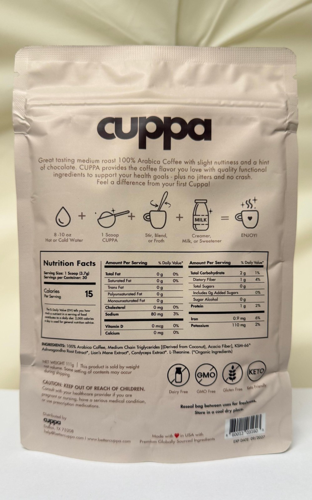 Cuppa Healthy Mushroom Instant Coffee with –Pack of 2 (60 Serv) – EXP – 09/2027