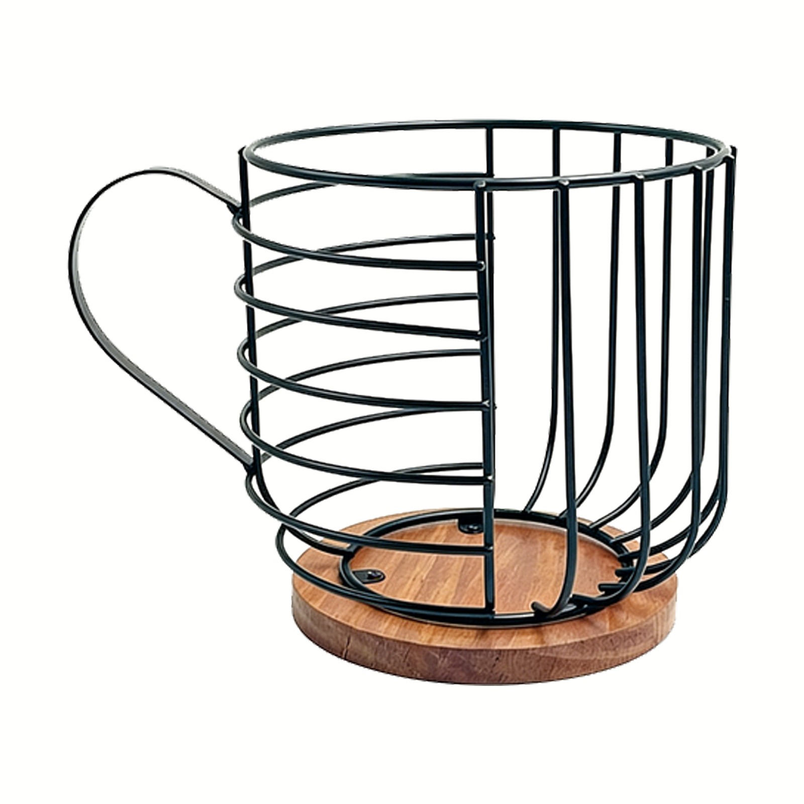 Metal Wire Design Coffee Capsule Holder With Wooden Base 8.39*6.1*6.1in