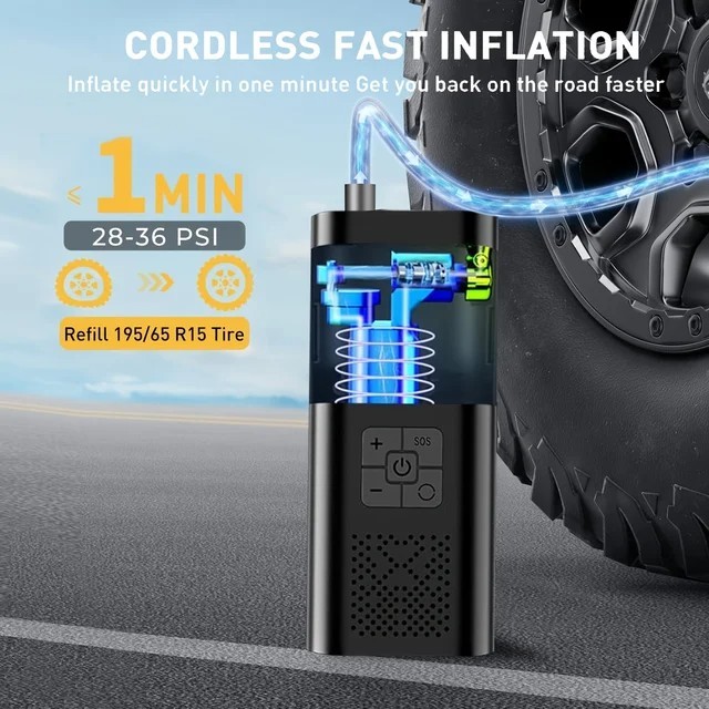 150 PSI Air Compressor Tire Inflator Fits Car Moto Bike Tires Air Pump Cordless