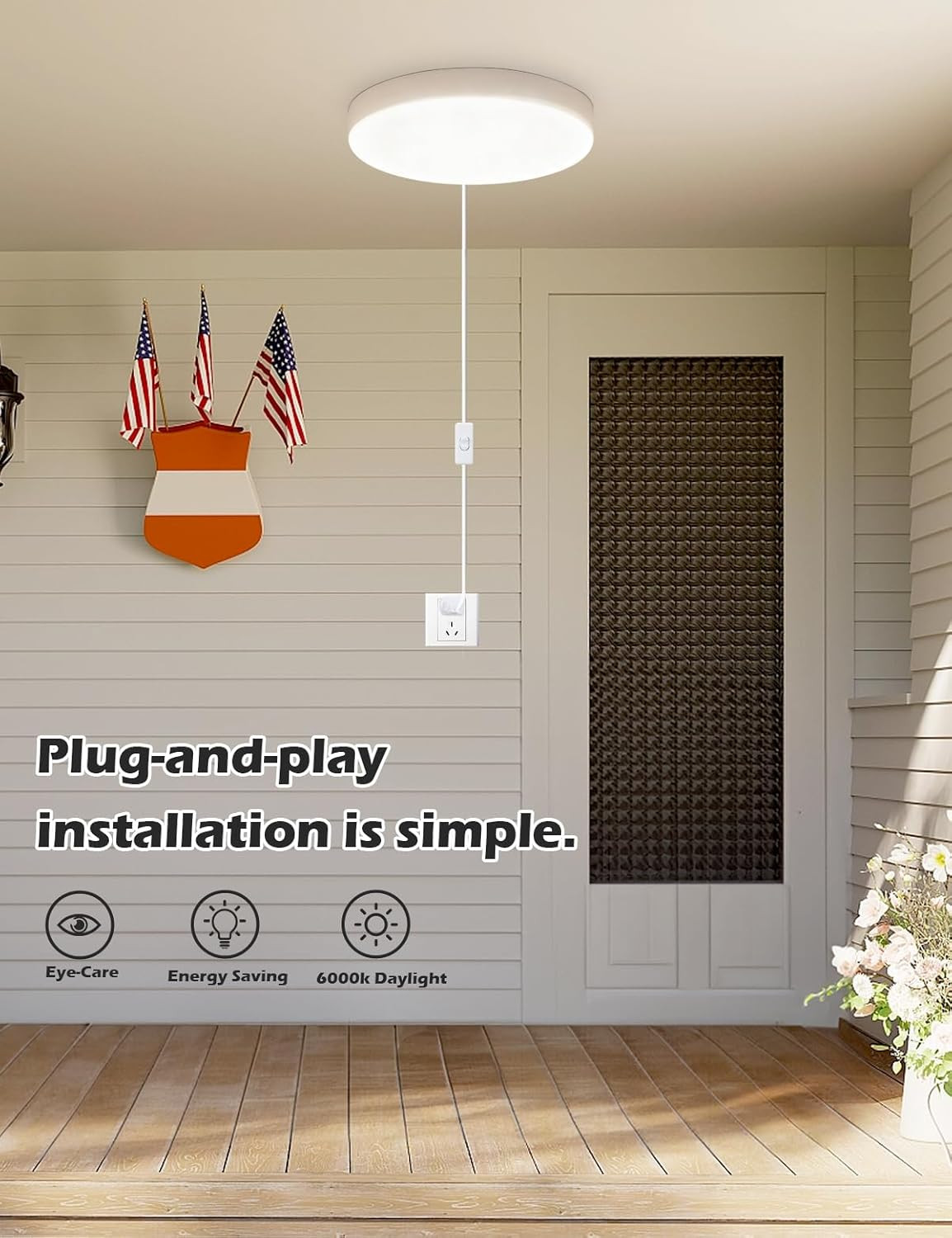 2-Pack 9.8 Inch Plug-In LED Ceiling Light with Switch,Built-In LED Source,White