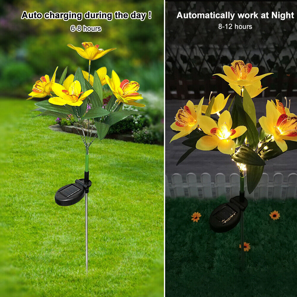 Solar LED Garden Lights Flower Stake Lamp Outdoor Yard Waterproof Patio Decor