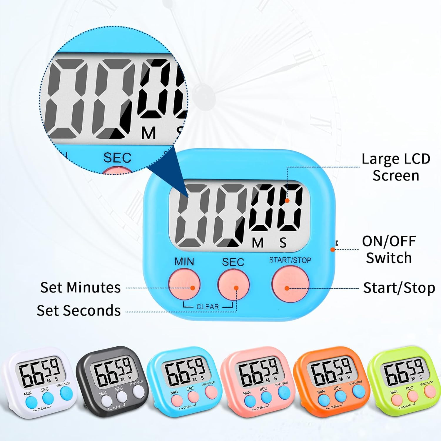 Large LCD Digital Kitchen Cooking Timer Count Down Up Clock Loud Alarm Magnetic