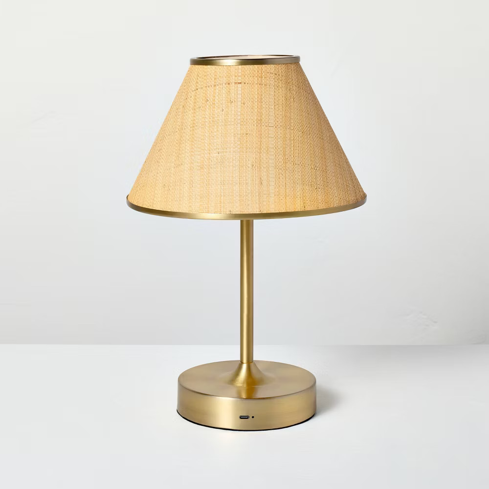 Woven Portable Table Lamp Brass (Includes LED Light Bulb) – Hearth &