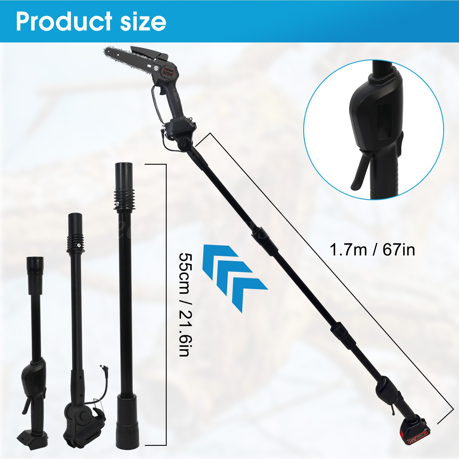 4-in-1 Cordless Pole Saw Electric Pruning Shears 16Ft Reach 8 Inch Mini Chainsaw