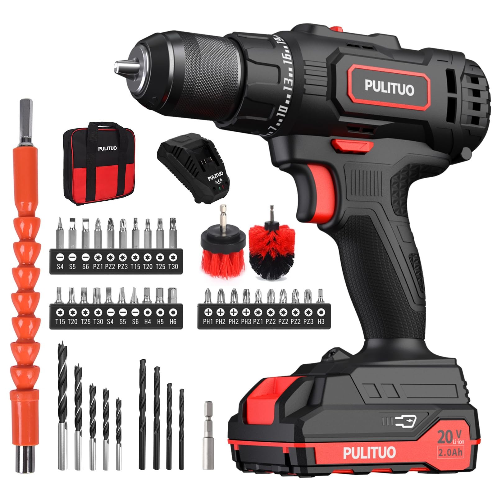 Cordless Drill Set 20v/2.0ah Electric Power Drill Torque 45n.m 25+1 Torque Setti