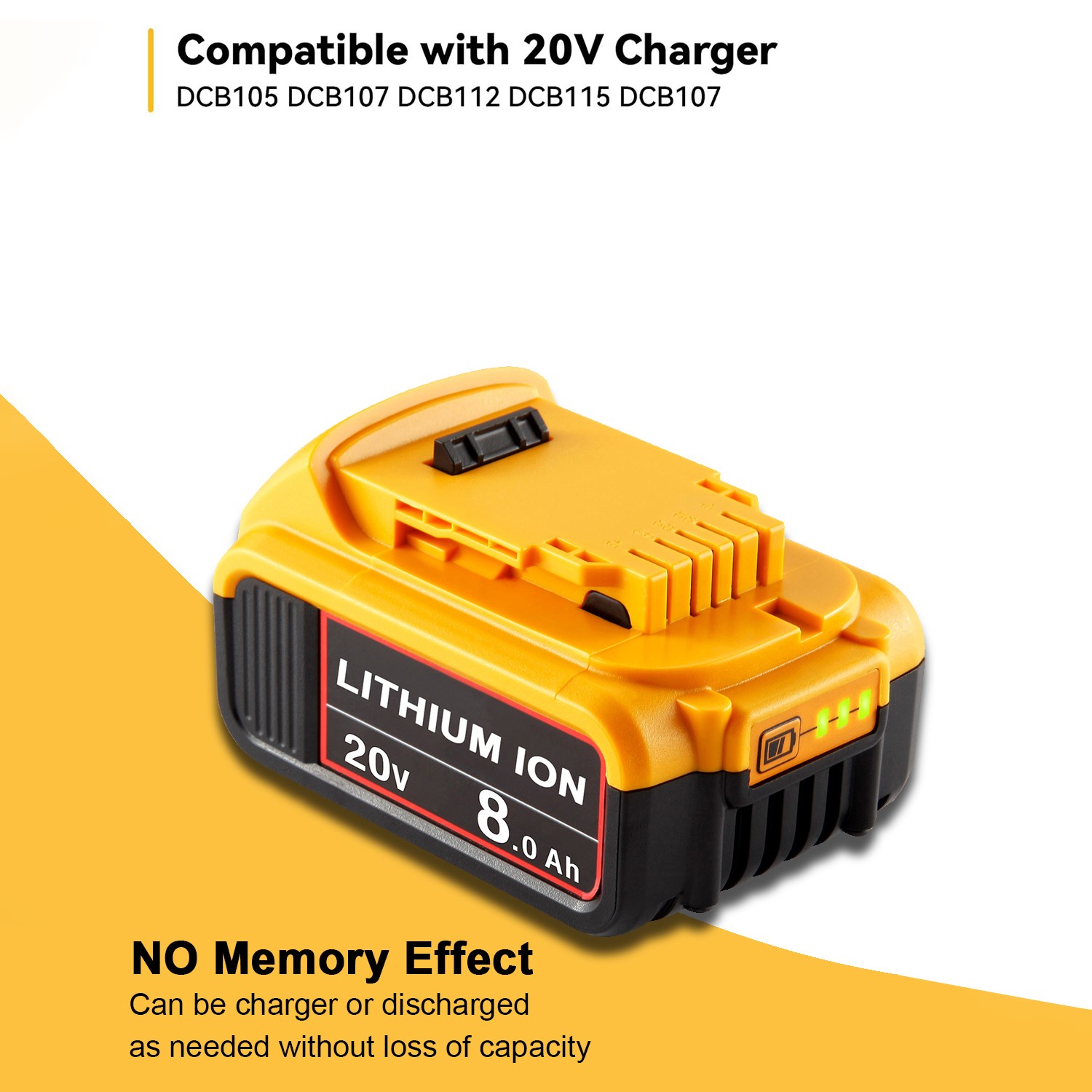 1~2 Pack 8 Ah For Dewalt 20V Max XR Lithium Battery DCB206-2 DCB205 DCB200 6.0Ah