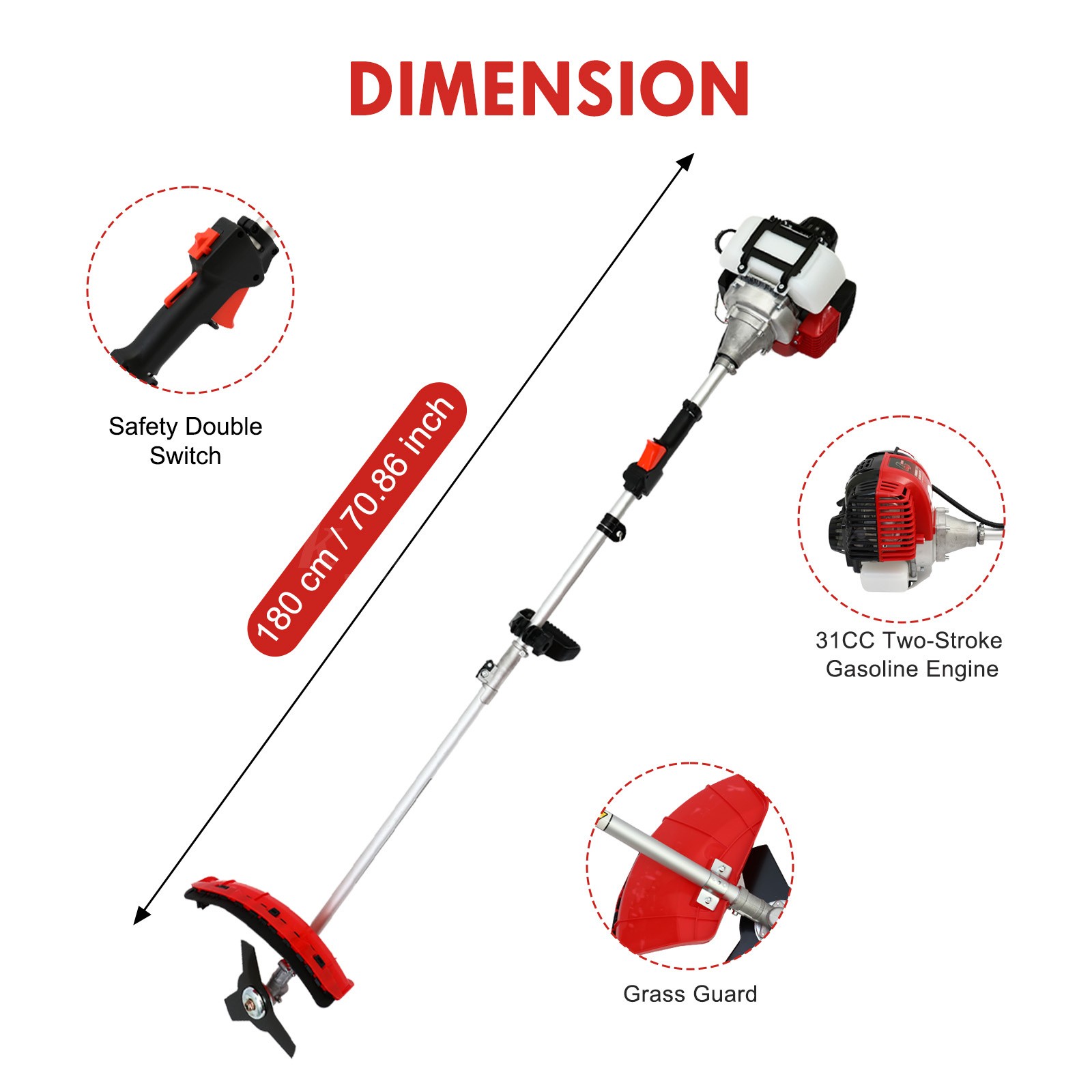 4-Stroke Gas Weed Eater, 31cc 15lb 13in Straight Shaft Trimmer for Lawns&Grass