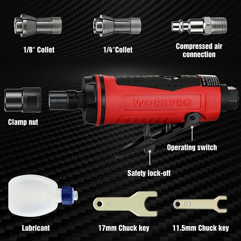 WORKPRO 1/4″ Air Die Grinder Pneumatic Straight Die Grinder Air-Powered 25000RPM
