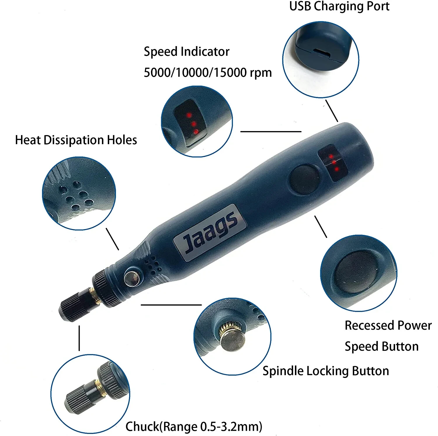 Cordless Rotary Tool 3.7V Li-on Three-Speed with Rotary Access 3 speed
