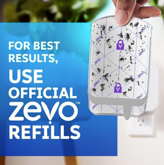 Zevo Plug-In Fly Trap 2 Plug-in Bases + 2 Cartridges Blue UV Light -VALUE 2 PACK