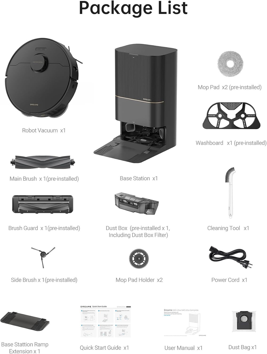 DREAME X40 Ultra Black Robot Vacuum 12000P Hands-Free Base｜Certified Refurbished