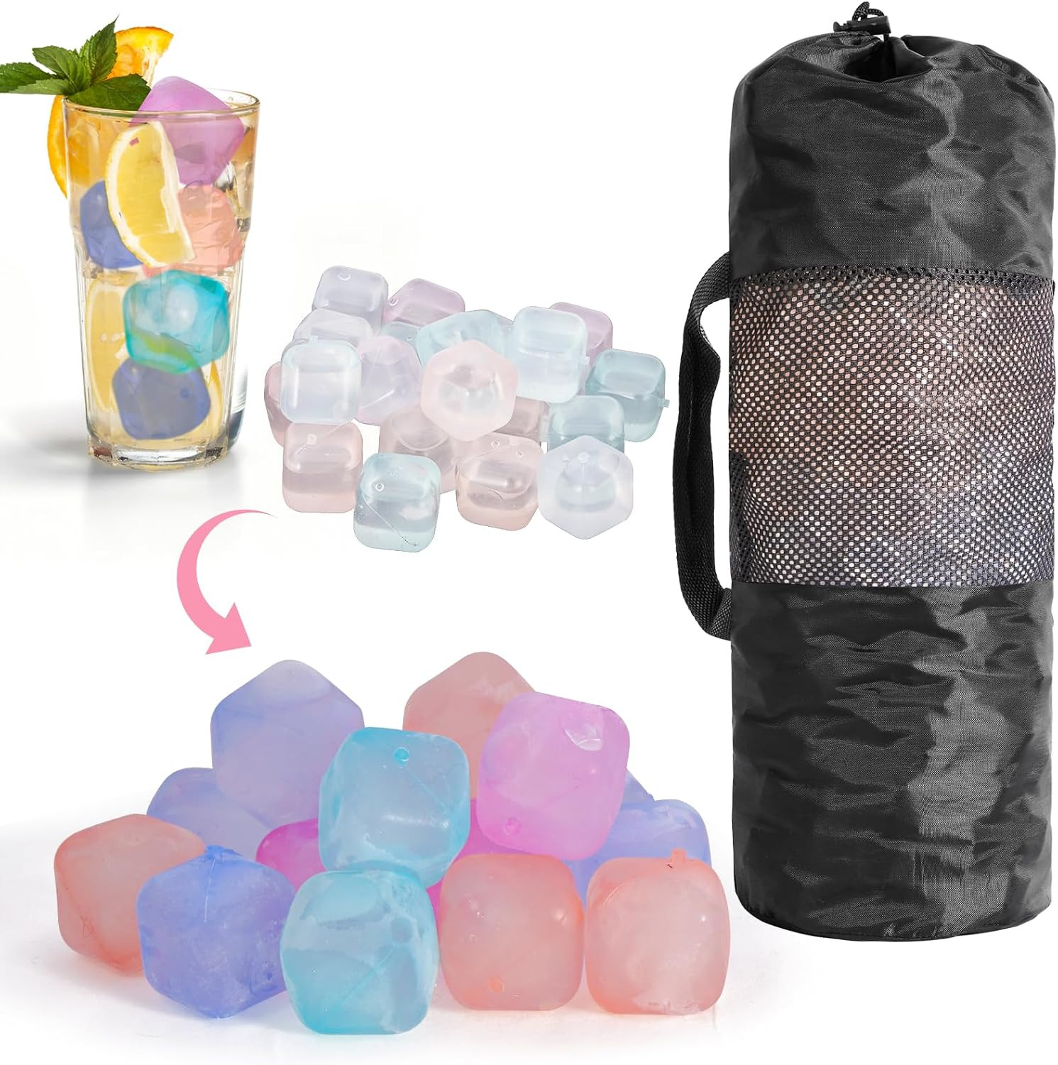 380 Pack Color-Changing Reusable Ice Cube, Plastic Ice Cubes for Drinks