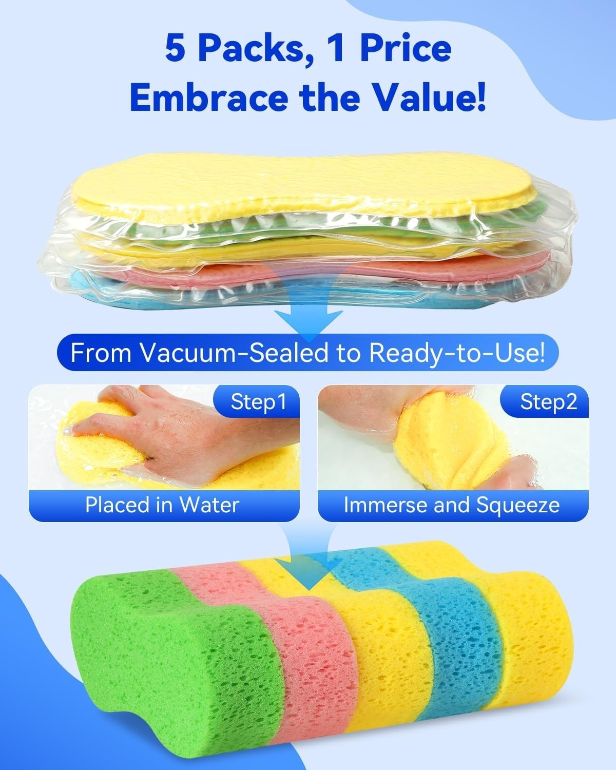 5-Pack Car Wash Sponges, 9.1″ X 4.3″ X 2.4″ Large Sponges, Extra Thick Foam Kit