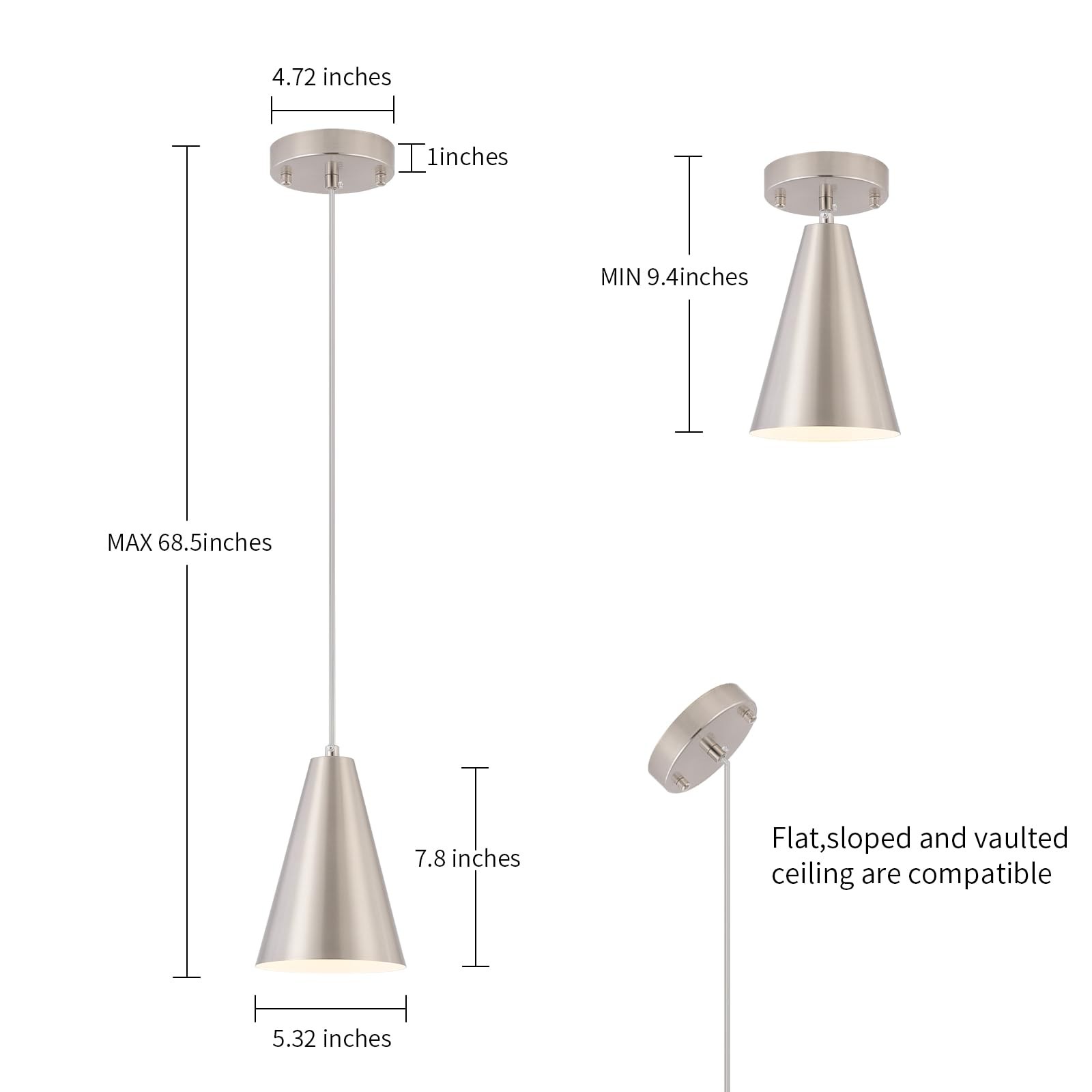 Brushed Nickel Pendant Lights Kitchen Island,Dining Room 3Pack