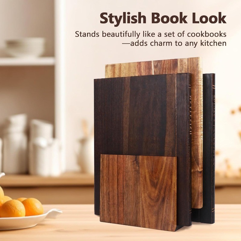 1/3pcs Book Cutting Board Set with Stand, Solid Acacia Cutting Boards