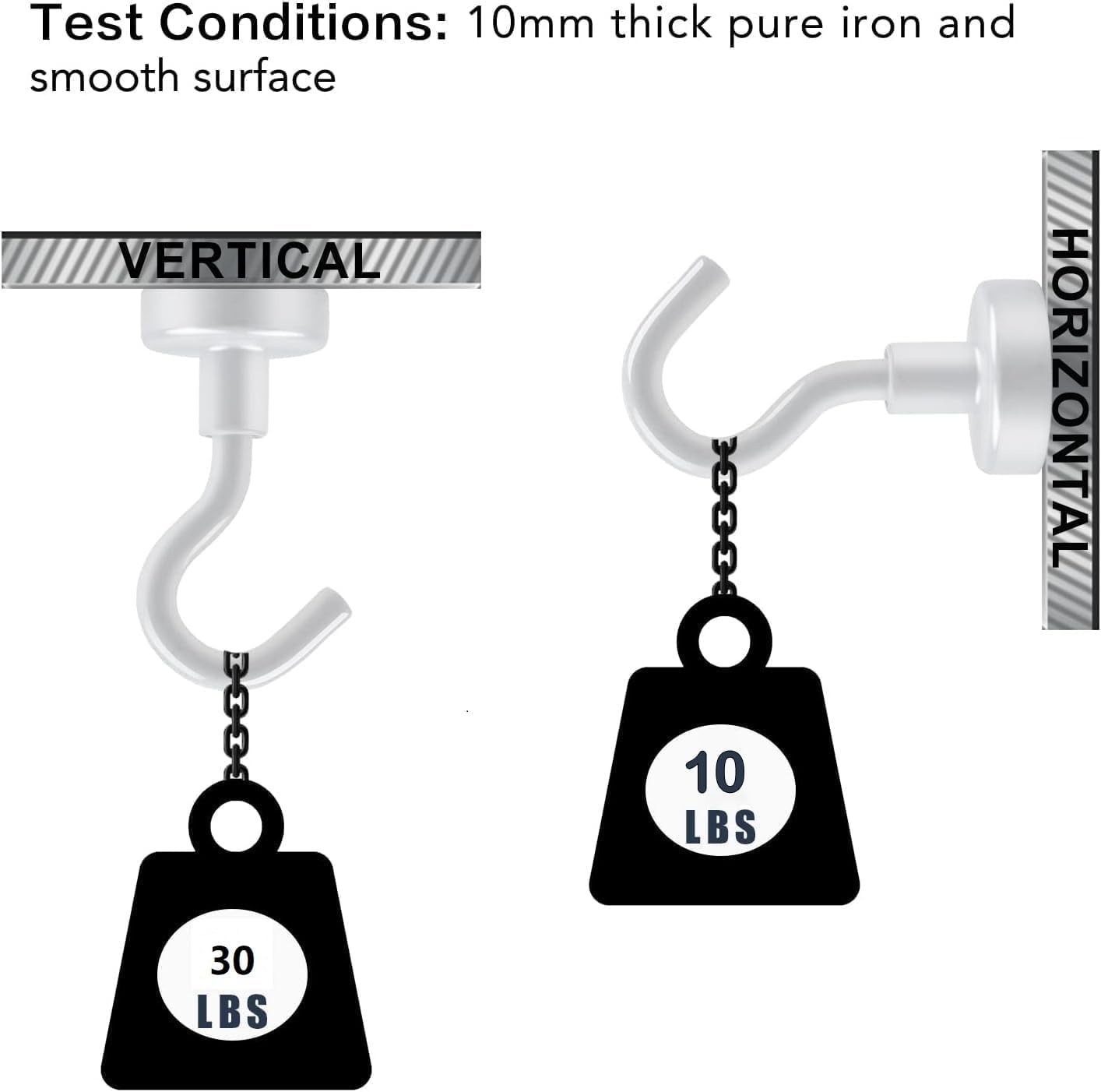 Stainless Steel Magnetic Hooks – 10 Pack, 30lbs Capacity for All Your Needs