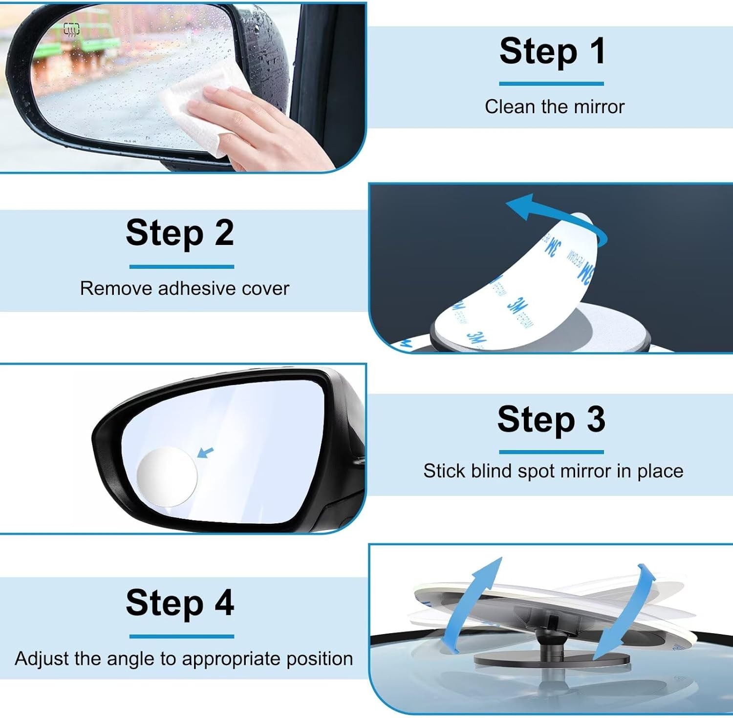 4Pcs Round Car Blind Spot Mirror HD Glass Wide Angle Stick-on Rear View Mirror