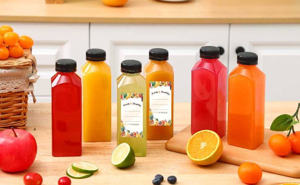 42pcs 16oz Plastic Juice Bottles with Caps – Bulk Clear Beverage Containers