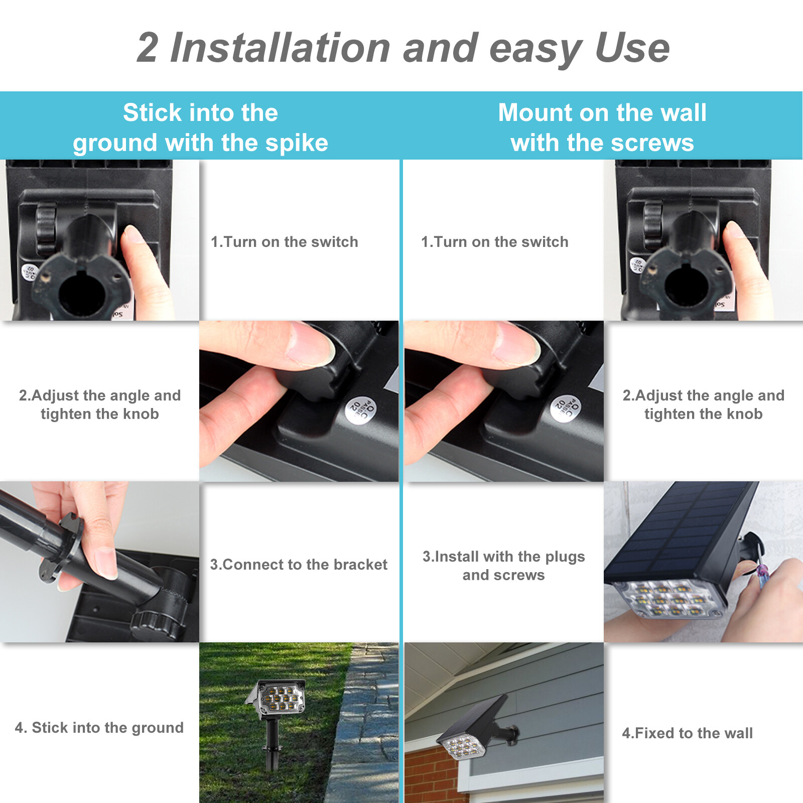 T-SUN 20 LED Solar Spotlights Floodlights Landscape Yard Garden Outdoor Light US