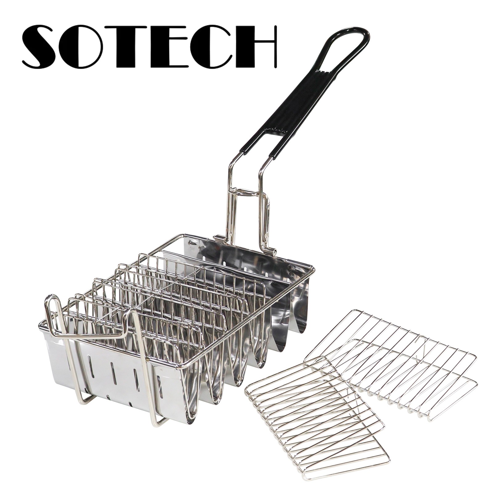 SOTECH 6-compartment removable handle Tuck fry basket Dishwasher Safe