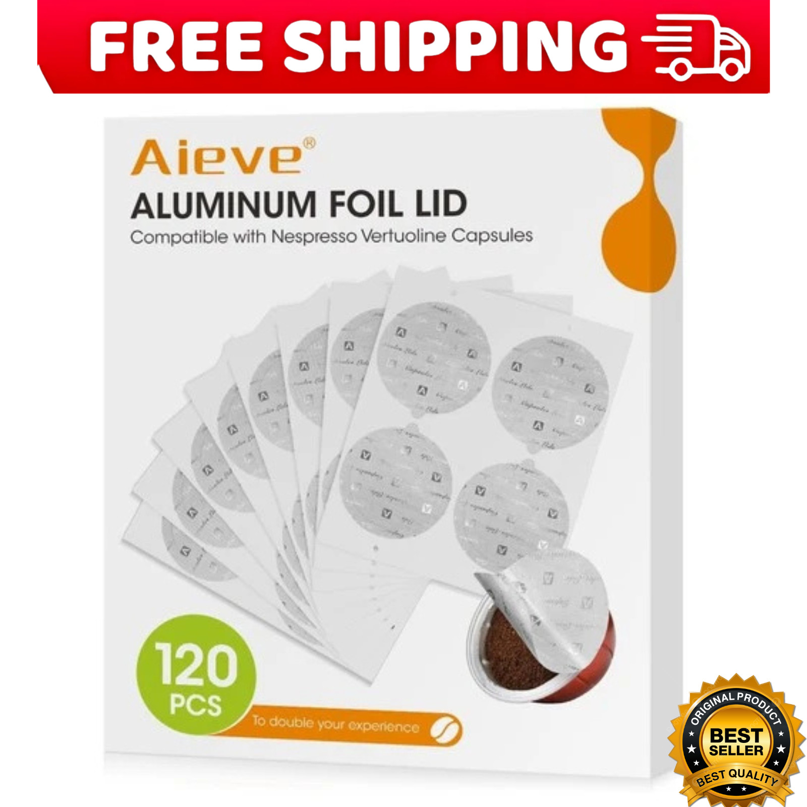 120pcs Aluminum Foil Seal Lids for Reusable Nespresso Vertuo Pods, Compatible wi