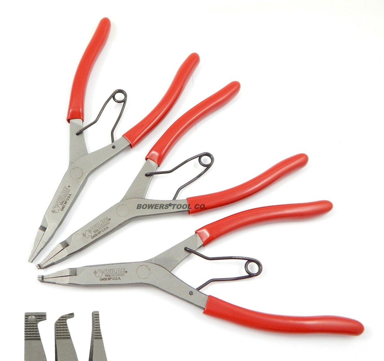 Wilde Lock Ring Pliers Set 3pc Straight Right Angle Thin Bent Curved 9″ USA Made