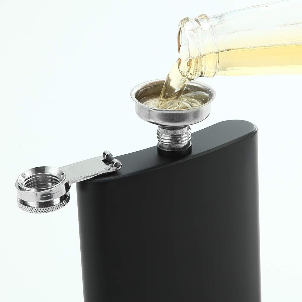 8 oz Matte Black Pocket Liquor Whiskey Hip Flask with Funnel, Stainless Steel