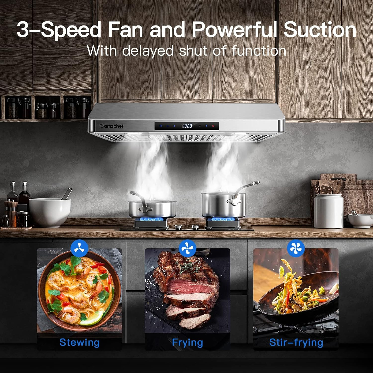 under Cabinet Range Hood 30 Inch, 750CFM Stainless Steel Kitchen Stove Vent Hood
