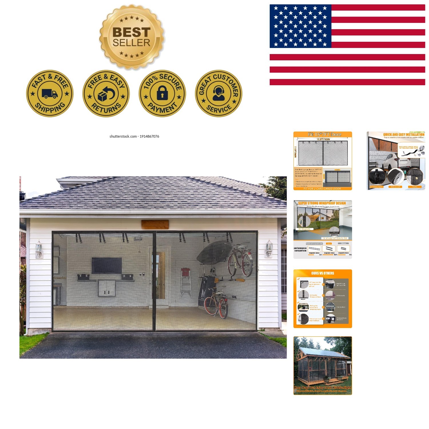 Retractable Garage Screen for 2 Car – Fiberglass, Hands-Free Magnetic Access