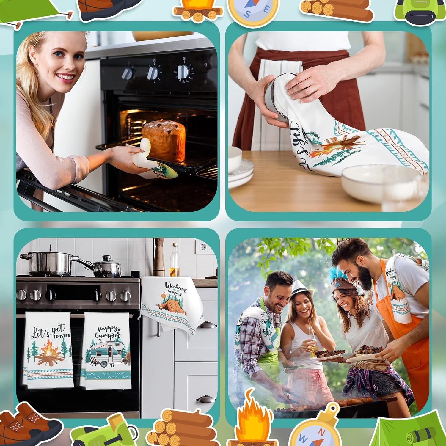 Camping Kitchen Towels Set 6 Pack Microfiber Absorbent Dishcloths for Campers
