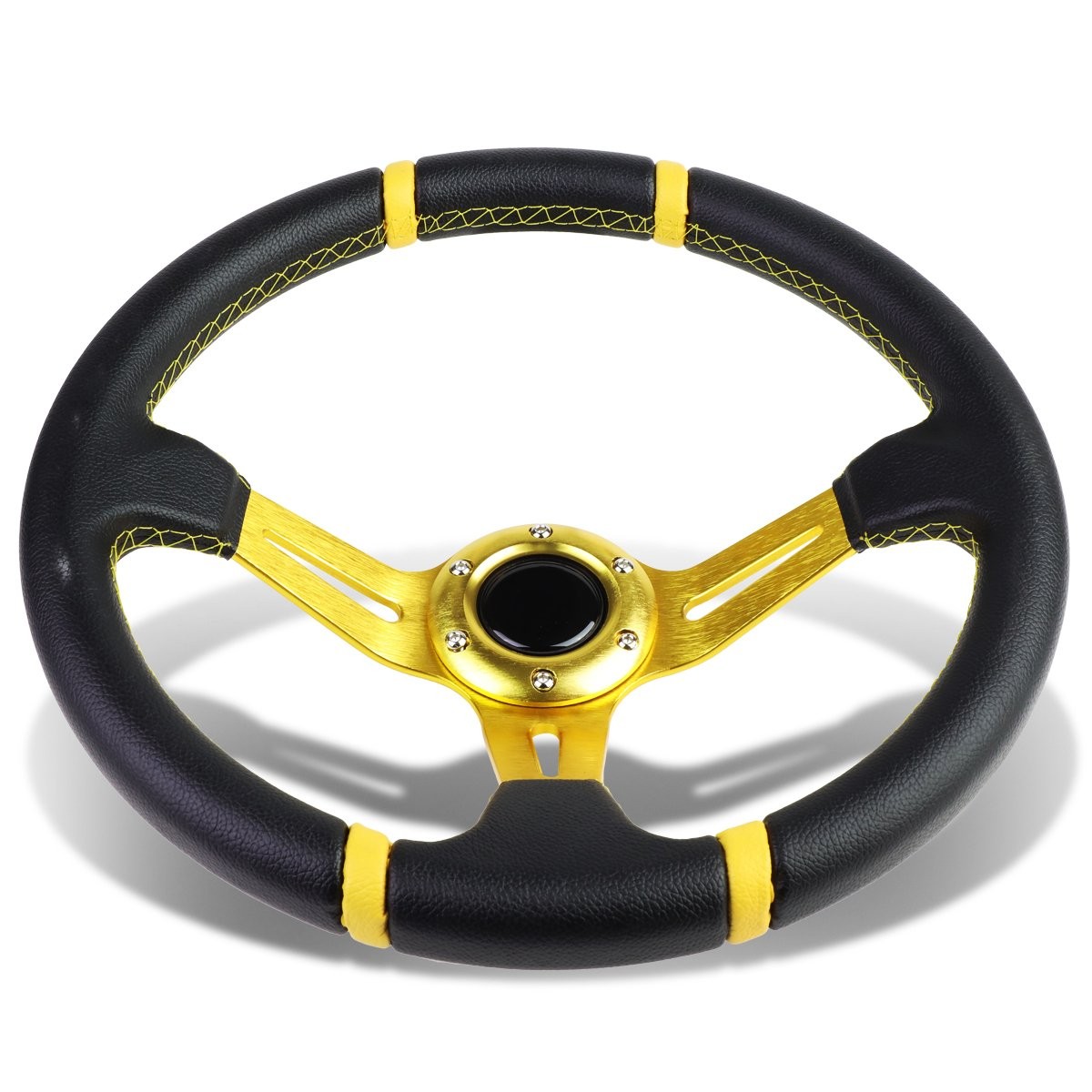 Dna Motoring 350Mm Racing Steering Wheel Horn Button 6-Bolt Aluminum Frame