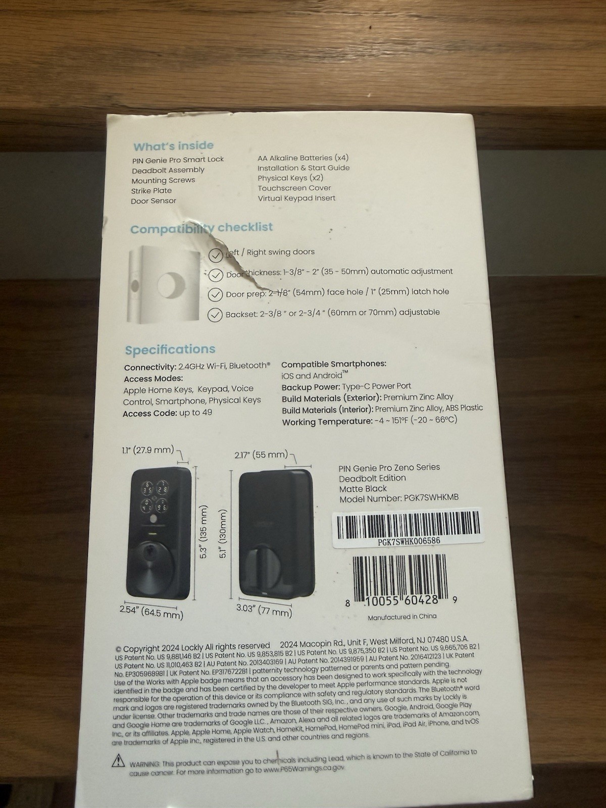 Lockly Pin Genie Pro Smart Lock, Wi-Fi, Siri/Google/Alexa, Keypad, Matte Black