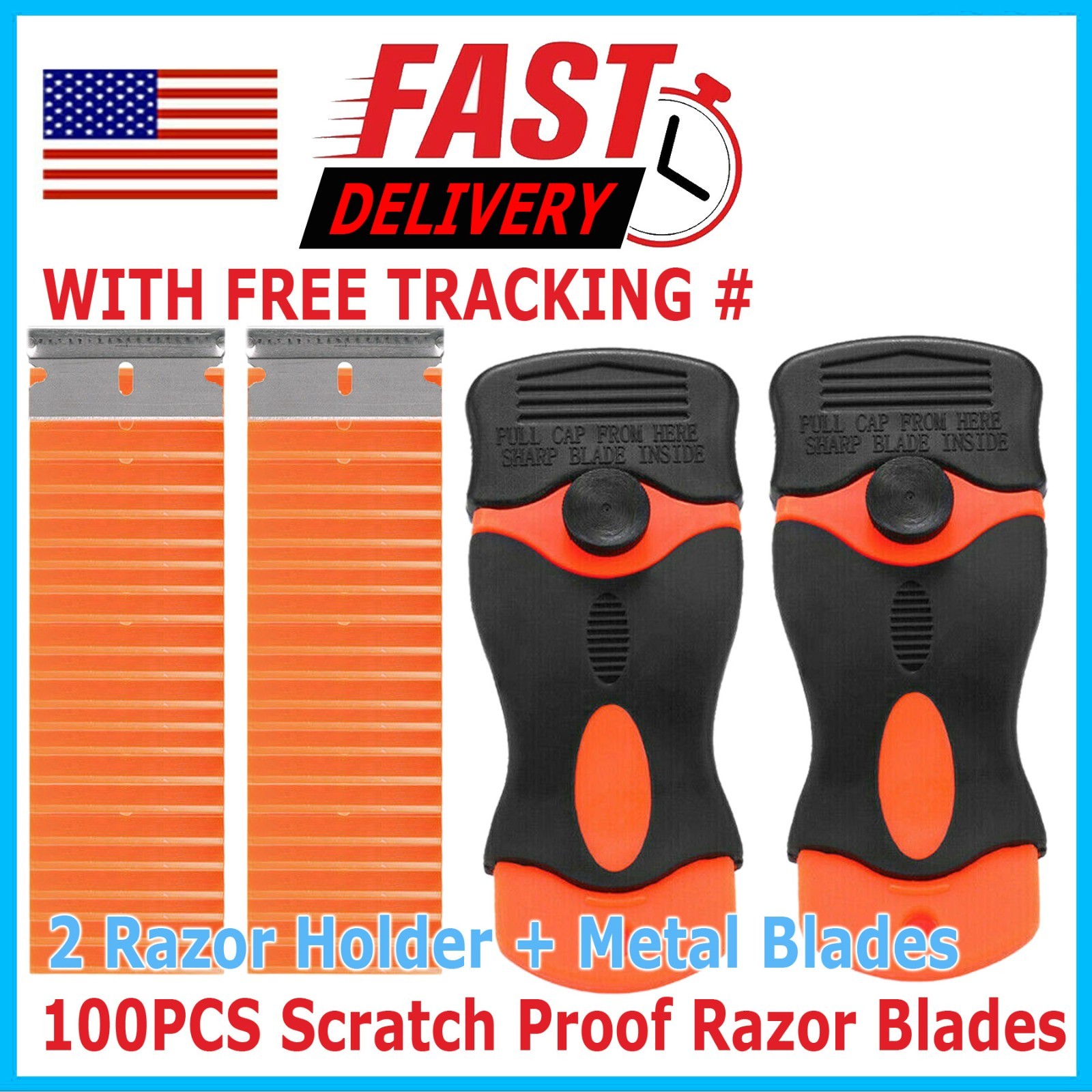 102 Pcs Plastic Razor Blades + 2 Razor Scraper Double Edged Sticker Removal Tool
